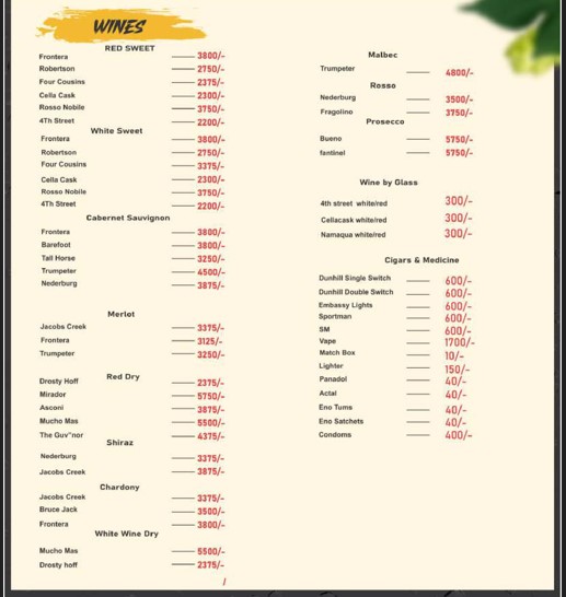 Wine Menu